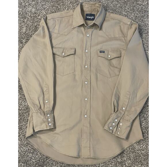 Wrangler Cowboy Cut Firm Finish Western Snap Front Twill 100% Cotton Shirt Sz M - Picture 2 of 10